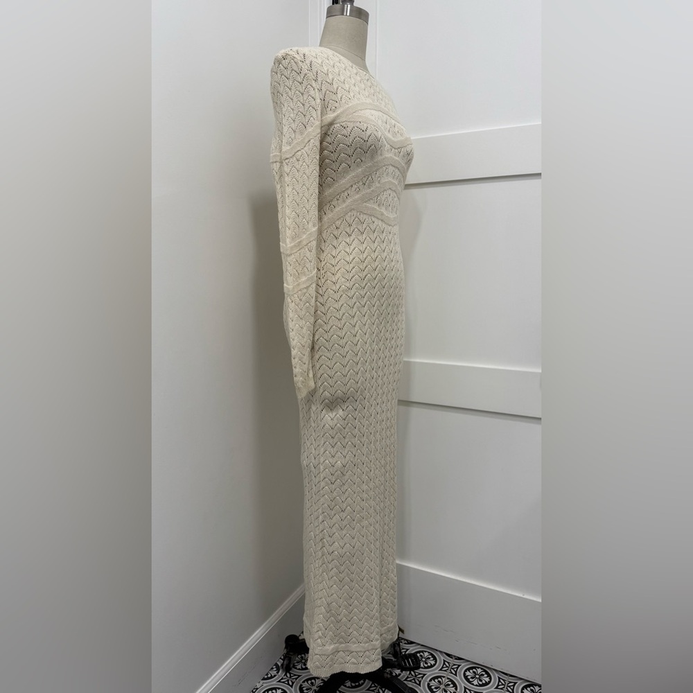 Nasty Gal Long Sleeve Open Back Crochet Maxi Beach Dress Size L Boho Chic Resort - Picture 3 of 8